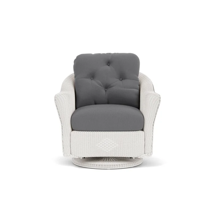 lloyd flanders reflections swivel glider lounge chair in white finish with remy graphite fabric grade b