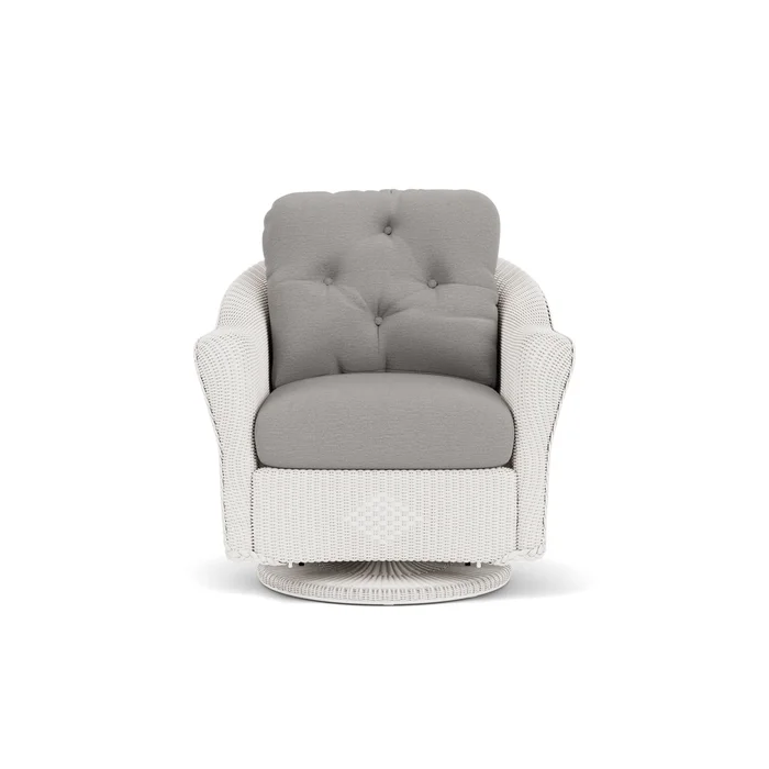 lloyd flanders reflections swivel glider lounge chair in white finish with remy shadow fabric grade b