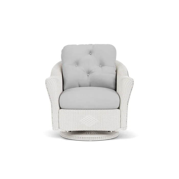 lloyd flanders reflections swivel glider lounge chair in white finish with sandberg dove fabric grade b