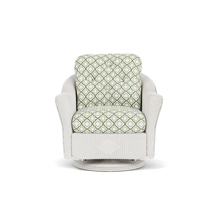 lloyd flanders reflections swivel glider lounge chair in white finish with savannah green fabric grade b