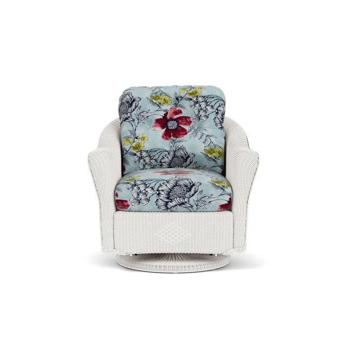 lloyd flanders reflections swivel glider lounge chair in white finish with serena floral meadow fabric grade d
