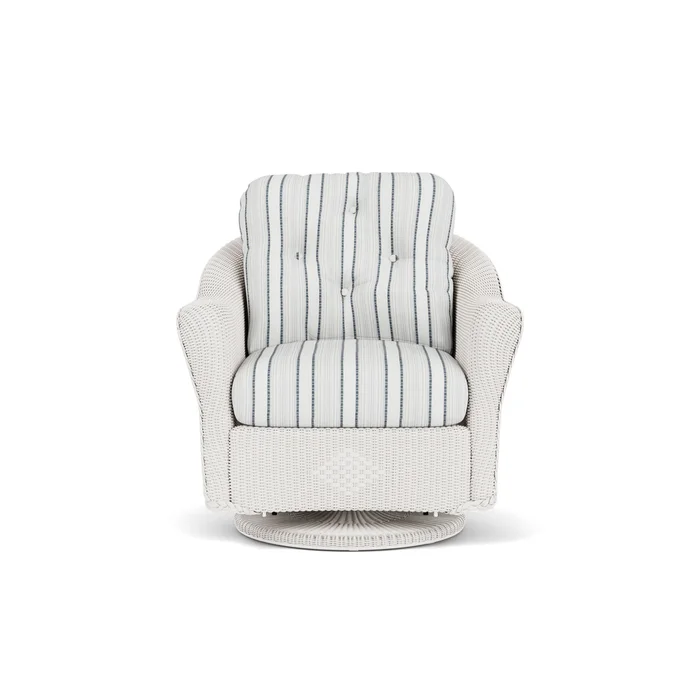 lloyd flanders reflections swivel glider lounge chair in white finish with tamer fog fabric grade b