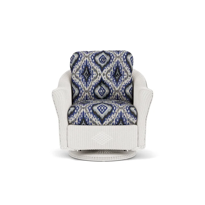 lloyd flanders reflections swivel glider lounge chair in white finish with yoko mediterranean fabric grade d