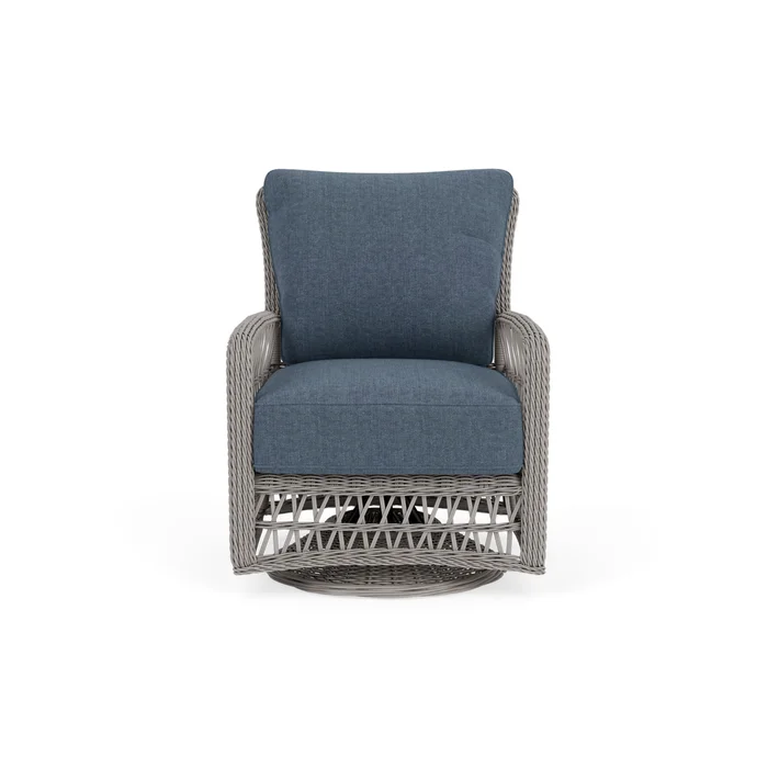 mackinac swivel glider lounge chair in putty finish with deluna aegean fabric grade b