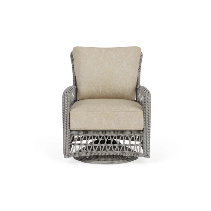 mackinac swivel glider lounge chair in putty finish with laurel ecru fabric grade c