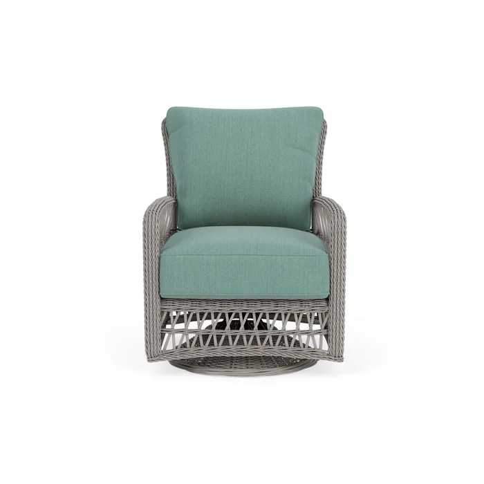 mackinac swivel glider lounge chair in putty finish with loveboat mint fabric grade a