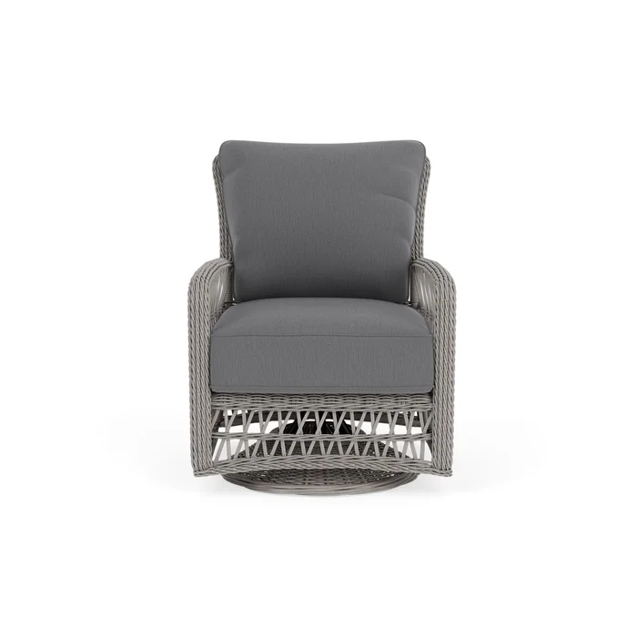 mackinac swivel glider lounge chair in putty finish with remy graphite fabric grade b