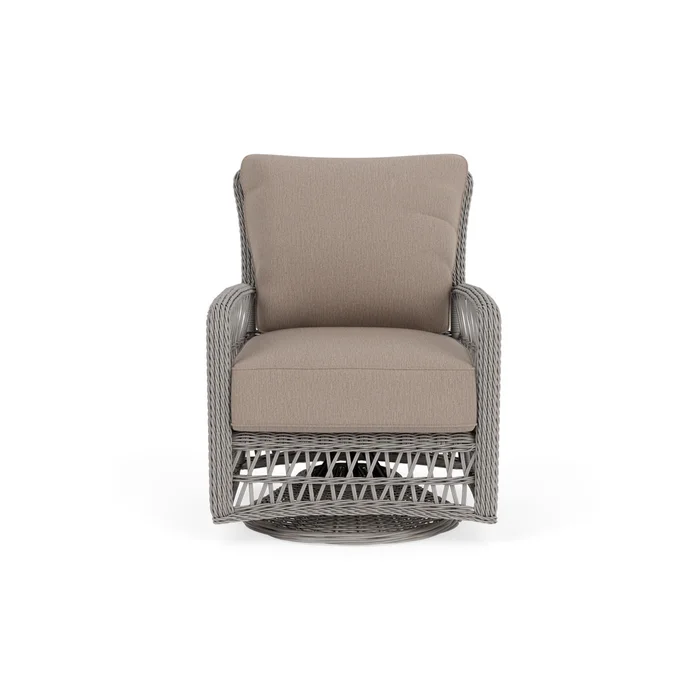 mackinac swivel glider lounge chair in putty finish with remy pebble fabric grade b