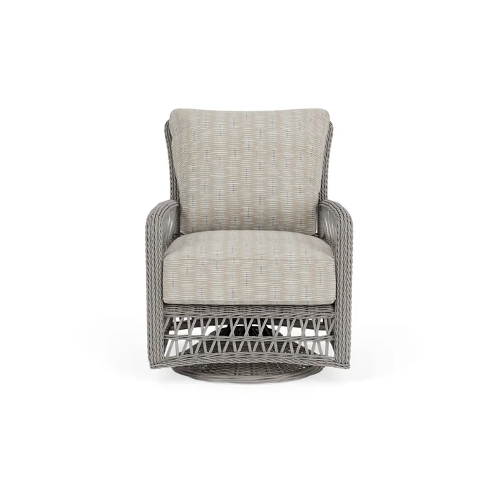 mackinac swivel glider lounge chair in putty finish with romulo mineral fabric grade c