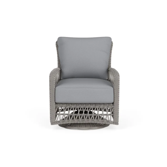 mackinac swivel glider lounge chair in putty finish with sandberg pewter fabric grade b