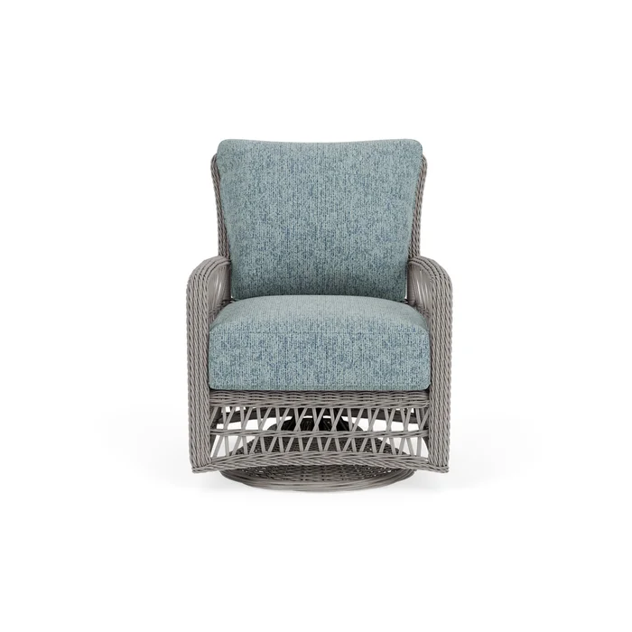 mackinac swivel glider lounge chair in putty finish with serene ocean fabric grade b