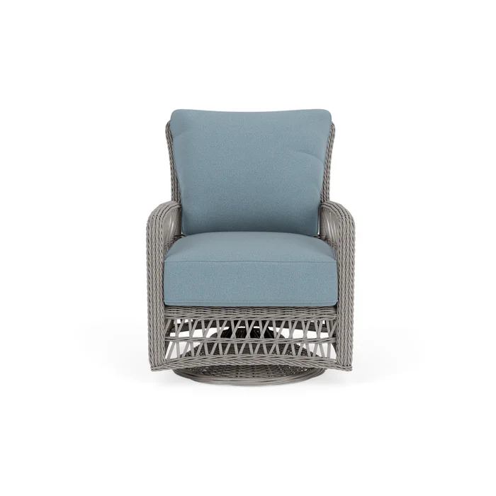 mackinac swivel glider lounge chair in putty finish with unearth mist fabric grade c