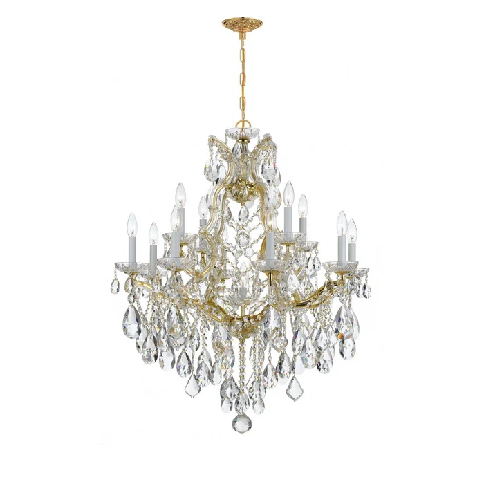 Maria Theresa 13 Light Hand Cut Crystal Gold Chandelier Hand Cut Crystal 28″W x 32″H x 28″D