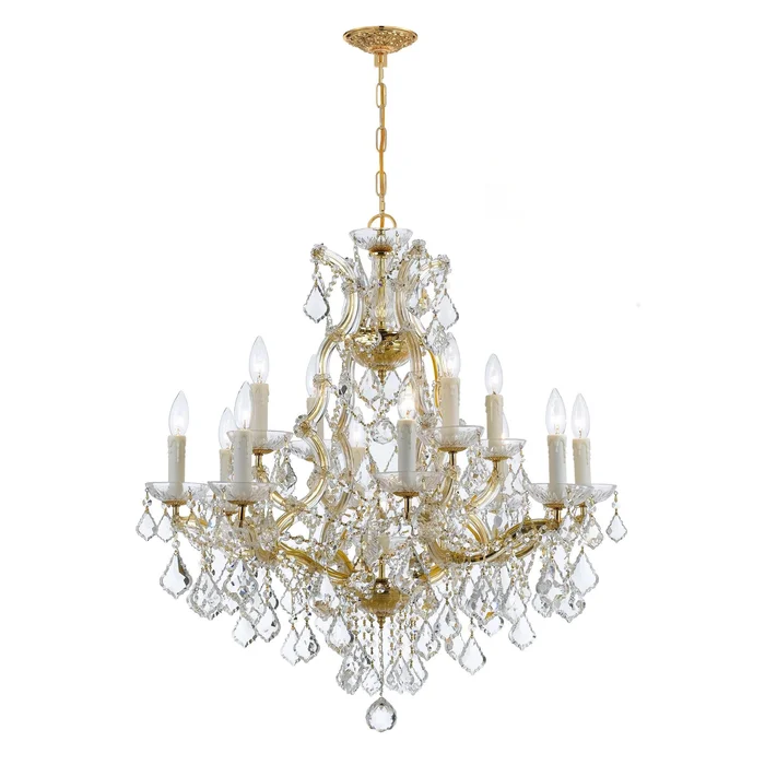 Maria Theresa 13 Light Hand Cut Crystal Gold Chandelier Hand Cut Crystal 29″W x 30″H x 29″D