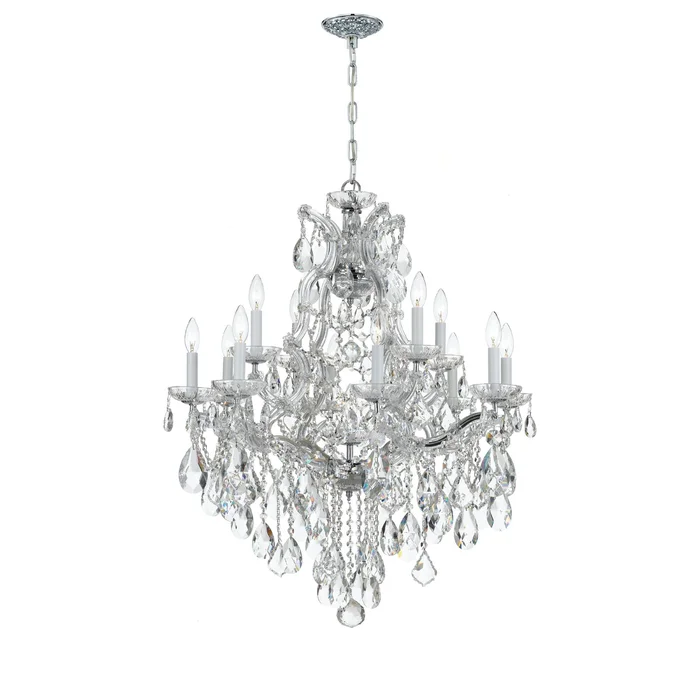 Maria Theresa 13 Light Hand Cut Crystal Polished Chrome Chandelier Hand Cut Crystal 28″W x 32″H x 28″D