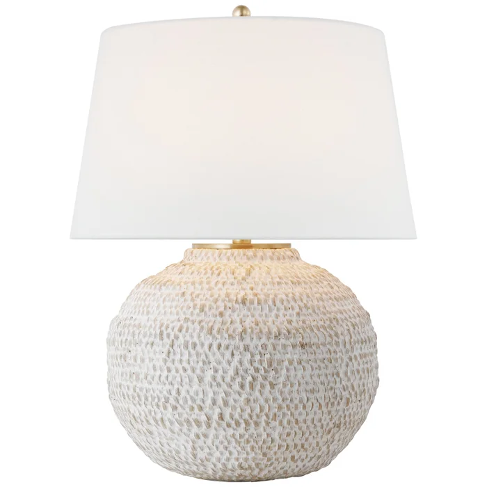 Marie Flanigan Avedon Small Table Lamp in Plaster White Rattan with Linen Shade W16″ x H21.5″