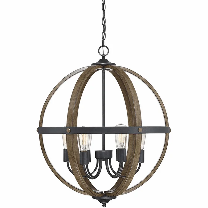 Meridian M70034WB Wood and Black 24″ Ceiling Light Pendant