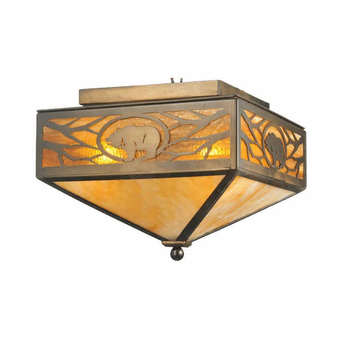 Meyda Custom 109214 Lone Grizzly Bear Country Antique Copper Flush Ceiling Light Fixture