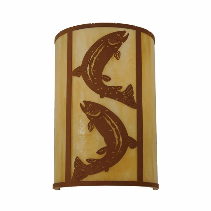 Meyda Custom 130803 Wall Mounted Rustic Leaping Trout 18 Inch Tall Sconce Lighting