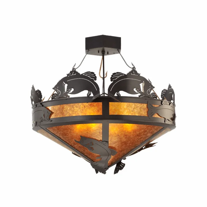 Meyda Custom 130951 Timeless Bronze Amber Mica Catch Of The Day Bass Flush Mount Lighting