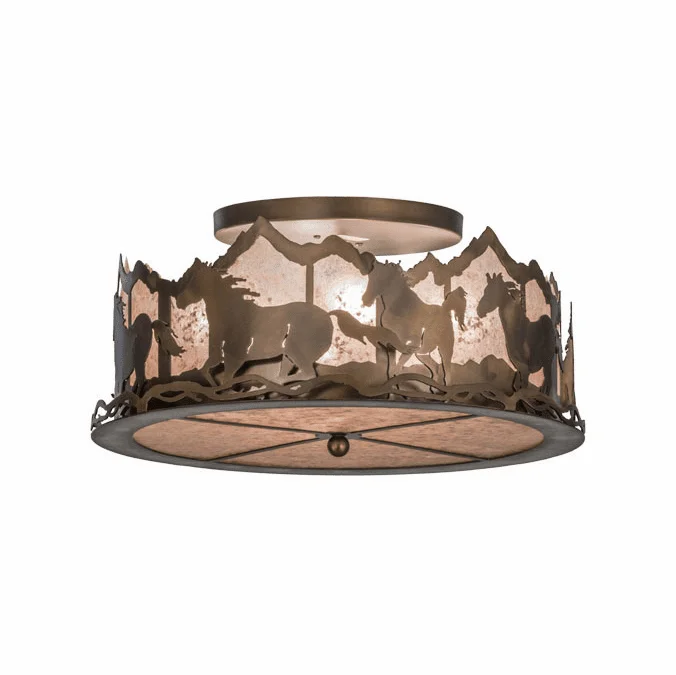 Meyda Custom 154711 Wild Horses Rustic Antique Copper / Silver Mica Flush Lighting
