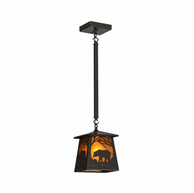 Meyda Custom 154717 Bear at Dawn Country Timeless Bronze / Amber Mica Mini Hanging Lamp