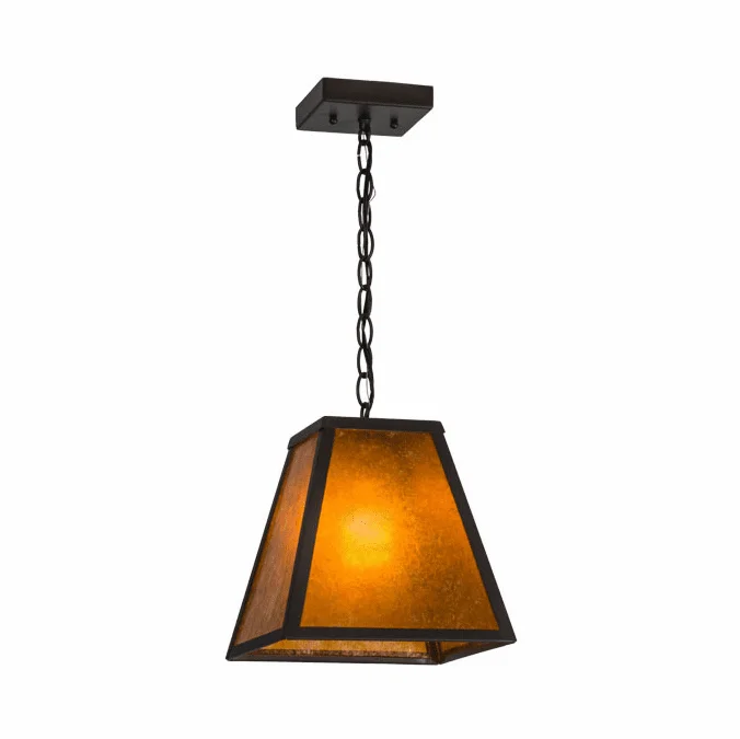Meyda Custom 156357 Mission Prime Wrought Iron / Amber Mica Ceiling Light Pendant