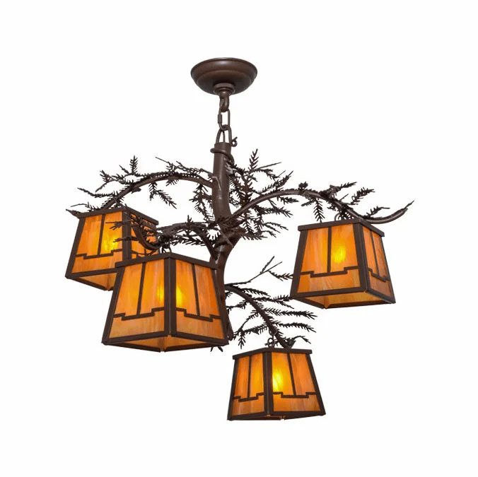 Meyda Custom 158068 Pine Branch Valley View Rustic Cafe Noir / Has Halogen Chandelier Lamp
