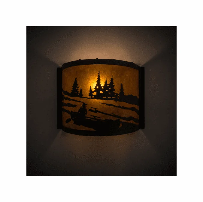 Meyda Custom 173353 Canoe At Lake Rustic Timeless Bronze / Amber Mica Wall Sconce Lighting