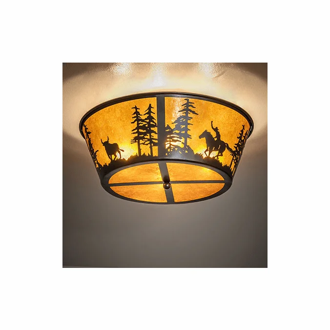Meyda Custom 274546 Cowboy & Steer Bronze Overhead Lighting Fixture