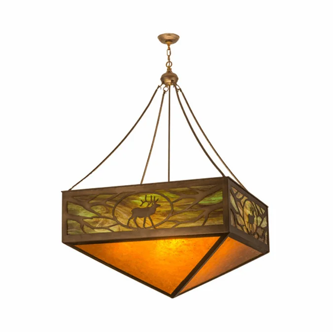 Meyda Custom 29128 Lone Elk Rustic Amber Mica Hanging Pendant Light