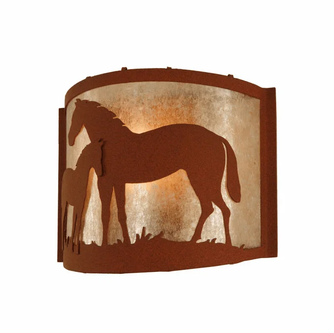 Meyda Custom 67713 Mare & Foal Silver Mica 9 Inch Tall Rustic Pocket Wall Light