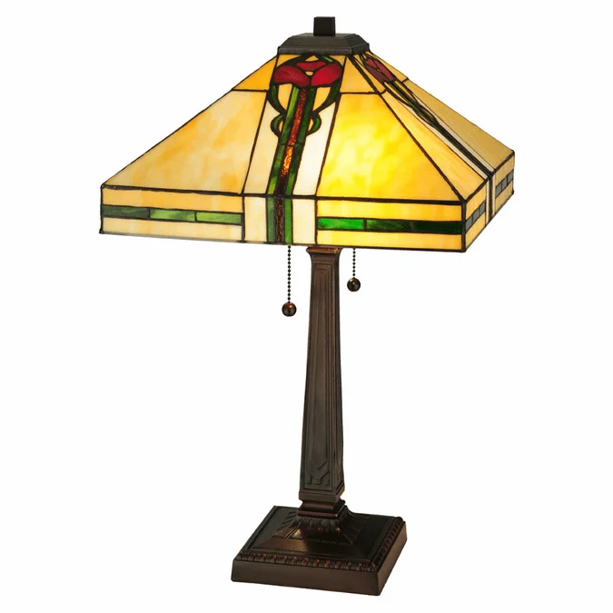 Meyda Lighting 138117 Parker Poppy 23 Inch Tall Pull Chain Tiffany Table Light
