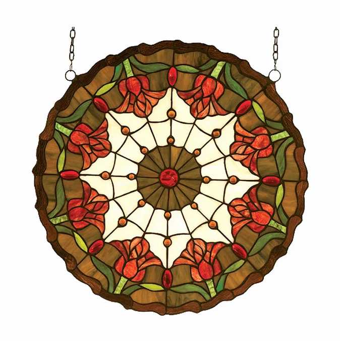 Meyda Lighting 14757 Colonial Tulip Tiffany Hanging Stained Glass Window Art