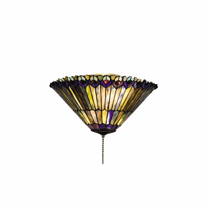 Meyda Lighting 27438 Tiffany Jeweled Peacock Tiffany 10″ Tall Flush Mount Light Fixture