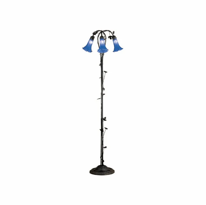 Meyda Lighting 31333 Blue Pond Lily Antique Brass Floor Lamp