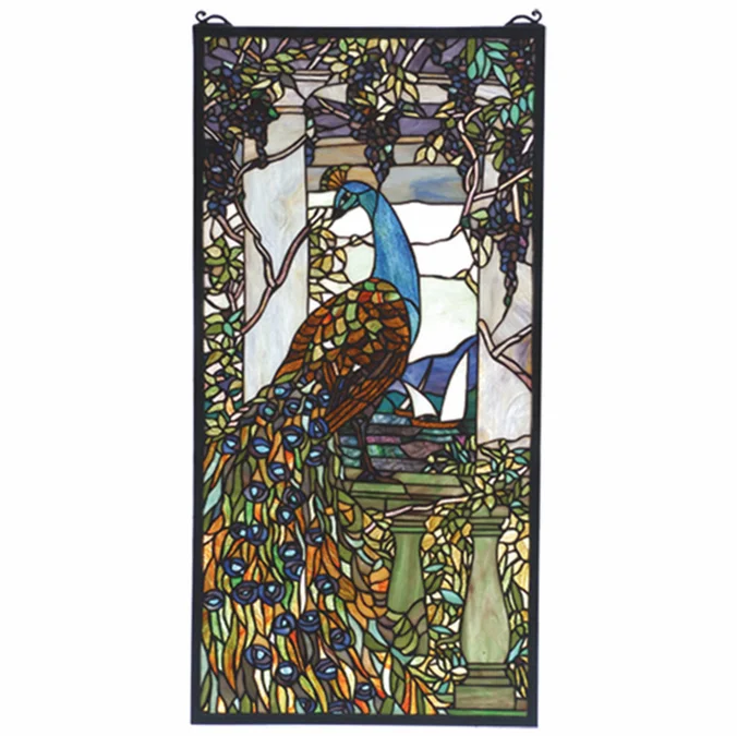 Meyda Lighting 70519 Tiffany Peacock Wisteria Tiffany Stained Glass Window