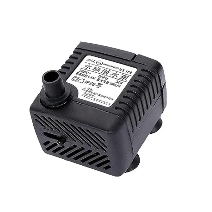 Mini Water Fountain Pump 3W Small Submersible Pump for DIY Crafts Min Vertical Fountain and Aquarium/Fish Tank (Black, Power:3W , H. MAX:0.6M , Flow Rate:200L/H)