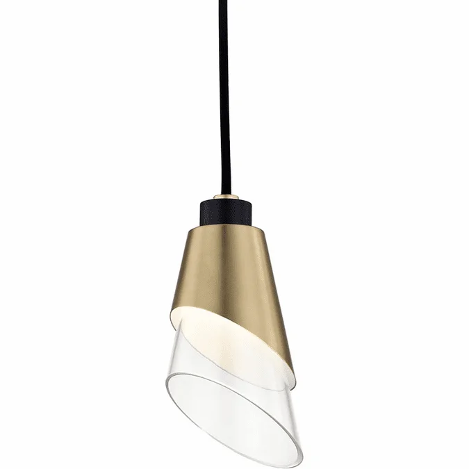 Mitzi H130701-AGB-BK Angie Contemporary Aged Brass / Black LED Mini Hanging Lamp