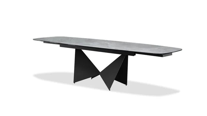 Mobital Aventador Double Extension Dining Table Tempestas Ceramic Top, Black Powder Coated Steel Base DTA-AVEN-TEMP-PCBLA