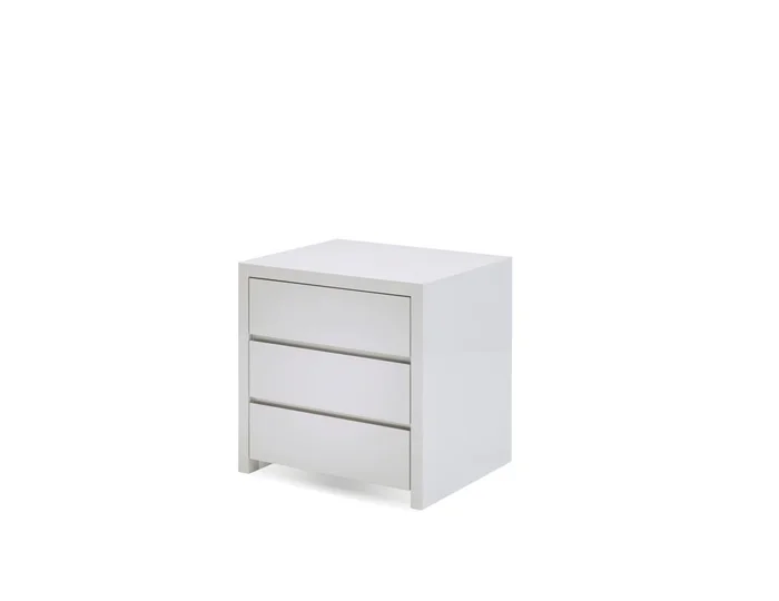 Mobital Blanche Night Table 3-Drawer White High Gloss/Soft Closing Drawers NI3-BLAN-WHIT-