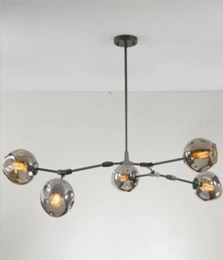 Mobital Branch Pendant Lamp Smoke Glass Black Powder Coated Frame ALP-BRAN-BLSM-5L
