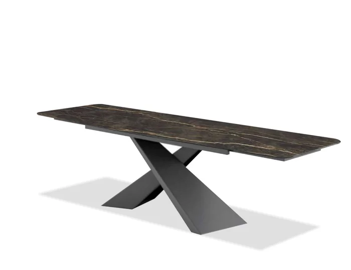 Mobital Century Double Extension Dining Table Noir Desir Ceramic Top DTA-CENT-NODE-PCBLA