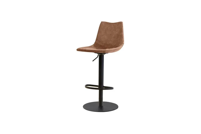 Mobital Derby Hydraulic Bar Stool Retro Tan Leathertte Black Powder Coated Steel Base, 1Pc DBS-DERB-RTAN-PCBLA