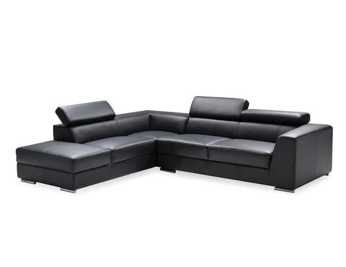 Mobital Icon LSF Chaise Sectional Black Premium Leather Adjustable Headreat SEL-ICON-BLAC-PREMI