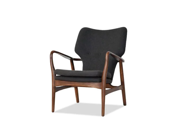 Mobital Ingrid Lounge Chair Grey Wool Fabric Ash Frame In Walnut Finish LCH-INGR-GREV-ASHWA