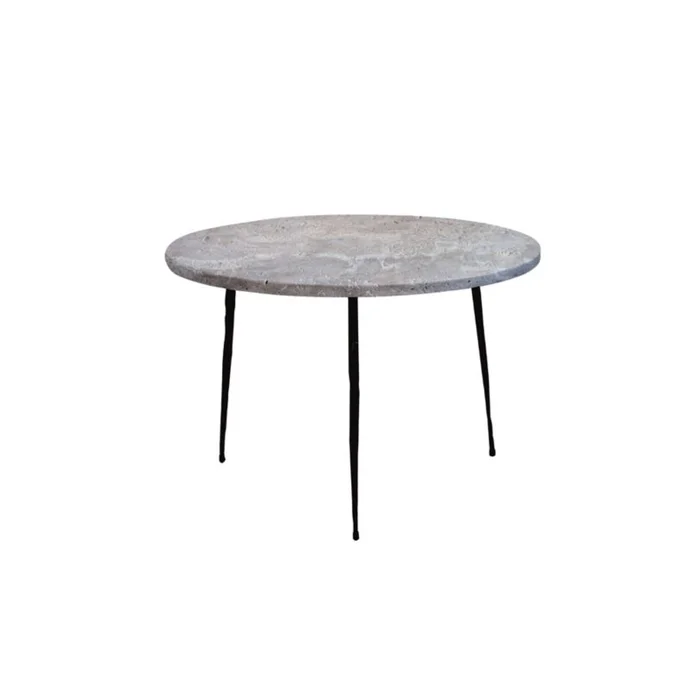 Mobital Kaii Low End Table Grey Travertine Marble Hammered Edge/Black Iron Legs WEN-KAII-GRSS-LOW