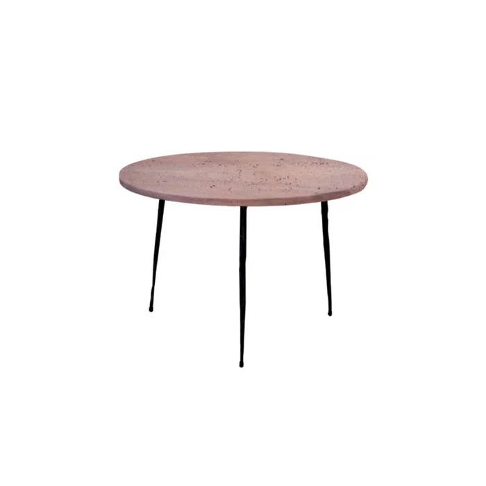 Mobital Kaii Low End Table Rosso Travertine Marble Hammered Edge/Black Iron Legs WEN-KAII-RESS-LOW