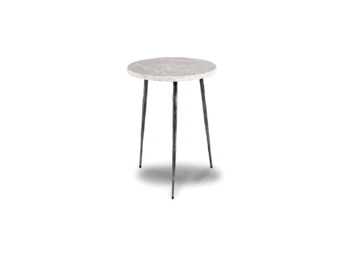 Mobital Kaii Tall End Table Grey Marble Hammered Edge/Black Iron Legs WEN-KAII-GREY-TALL