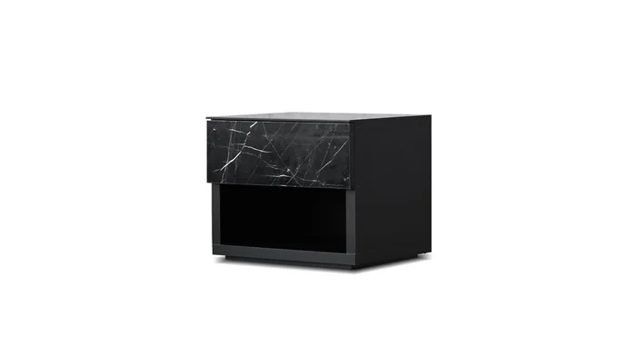 Mobital Loft Night Stand Nero Marquina Marble Drawer Matte Black Pet NIG-LOFT-MBLA-